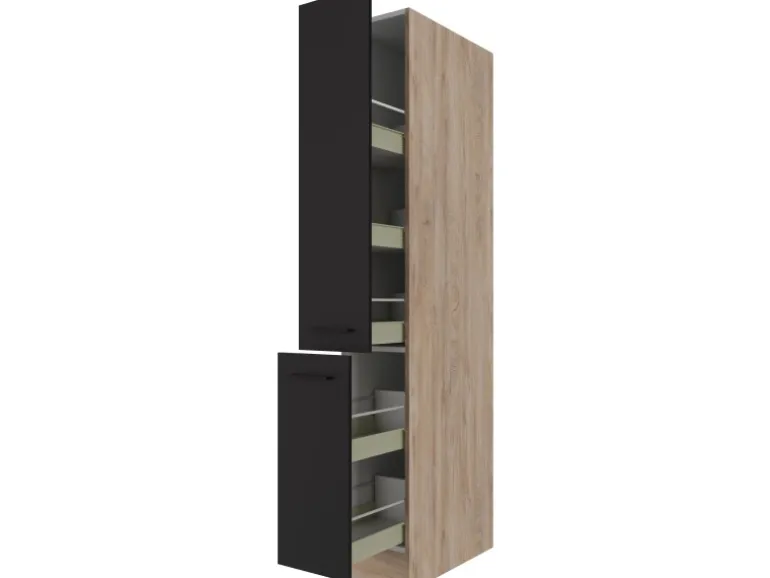 Flex-Well Exclusiv Apotheker-Hochschrank Capri 30 cm Schwarz Matt-Endgrain Oak