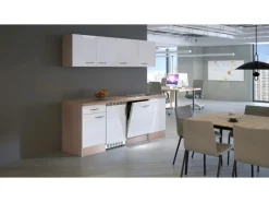 Flex-Well Exclusiv Büroküche Valero 210 cm Hochglanz Weiß-Sonoma Eiche