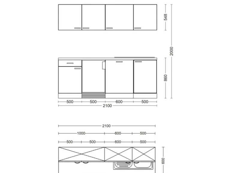 Flex-Well Exclusiv Büroküche Valero 210 cm Hochglanz Weiß-Sonoma Eiche