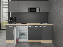 Flex-Well Exclusiv Büroküche Morena 210 cm Basaltgrau matt-San Remo Eiche hell