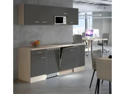 Flex-Well Exclusiv Büroküche Morena 210 cm Basaltgrau Matt - San Remo Eiche Hell