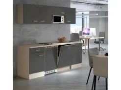 Flex-Well Exclusiv Büroküche Morena 210 cm Basaltgrau matt-San Remo Eiche hell