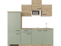 Flex-Well Exclusiv Küche 1602-002 Cara 210 cm Schilfgrün matt - Artisan Eiche