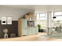 Flex-Well Exclusiv Küche 1602-002 Cara 210 cm Schilfgrün matt - Artisan Eiche