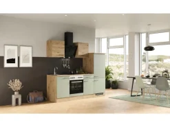 Flex-Well Exclusiv Küche 1706-005 Cara 220 cm Schilfgrün matt - Artisan Eiche