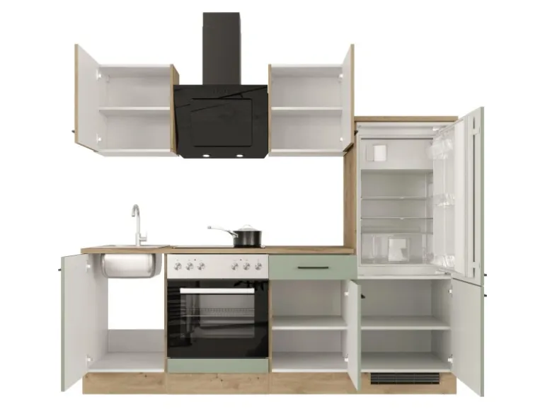 Flex-Well Exclusiv Küche 1706-005 Cara 220 cm Schilfgrün matt - Artisan Eiche