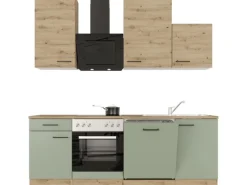 Flex-Well Exclusiv Küche 1701-017 Cara 220 cm Schilfgrün matt - Artisan Eiche