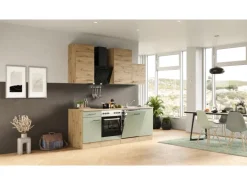 Flex-Well Exclusiv Küche 1701-017 Cara 220 cm Schilfgrün matt - Artisan Eiche
