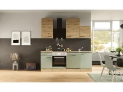 Flex-Well Exclusiv Küche 1701-017 Cara 220 cm Schilfgrün matt - Artisan Eiche
