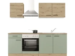 Flex-Well Exclusiv Küche 1601-036 Cara 210 cm Schilfgrün matt - Artisan Eiche