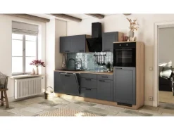 Flex-Well Exclusiv Küche 2327-000 Romeo 280 cm Anthrazit matt-Cosmopolitan Eiche