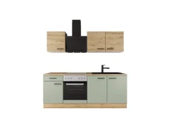 Flex-Well Exclusiv Küche 1601-005sWs Cara 210 cm Schilfgrün matt - Artisan Eiche