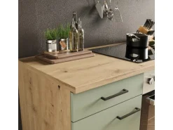 Flex-Well Exclusiv Küche 1601-005sWs Cara 210 cm Schilfgrün matt - Artisan Eiche