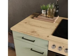 Flex-Well Exclusiv Küche 1601-005sWs Cara 210 cm Schilfgrün matt - Artisan Eiche