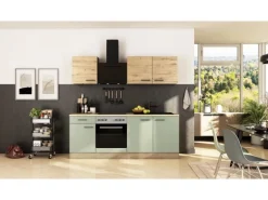 Flex-Well Exclusiv Küche 1601-005sWs Cara 210 cm Schilfgrün matt - Artisan Eiche