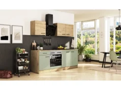 Flex-Well Exclusiv Küche 1601-005sWs Cara 210 cm Schilfgrün matt - Artisan Eiche