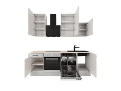 Flex-Well Exclusiv Küche 1701-017sWs Lund 220 cm Lichtgrau glänzend-Rauchgrau