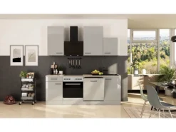 Flex-Well Exclusiv Küche 1701-017sWs Lund 220 cm Lichtgrau glänzend-Rauchgrau