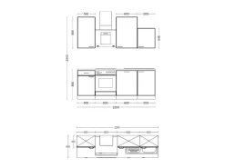 Flex-Well Exclusiv Küche 1701-017sWs Lund 220 cm Lichtgrau glänzend-Rauchgrau