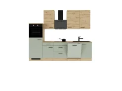 Flex-Well Exclusiv Küchenzeile Cara 280 cm Schilfgrün matt - Artisan Eiche