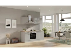 Flex-Well Exclusiv Küchenzeile 1601-036 Lund 210cm Lichtgrau glänzend -Rauchgrau