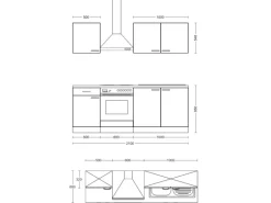 Flex-Well Exclusiv Küchenzeile 1601-036 Lund 210cm Lichtgrau glänzend -Rauchgrau