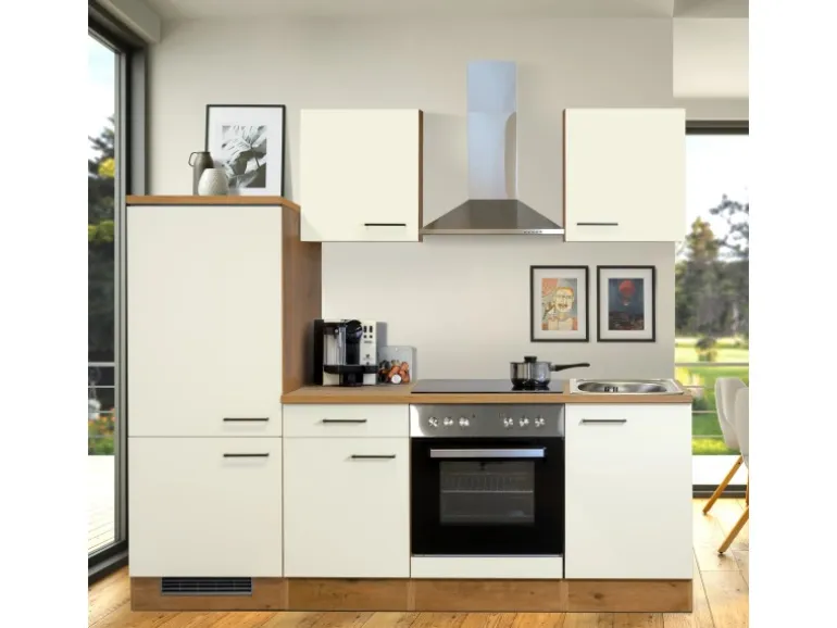 Flex-Well Exclusiv Küchenzeile Vintea 220 cm Magnolia matt-Lancelot Oak