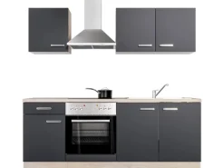 Flex-Well Exclusiv Küchenzeile Lara 210 cm Anthrazit - San Remo Eiche