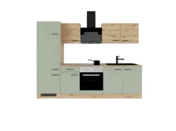 Flex-Well Exclusiv Küchenzeile Cara 270 cm Schilfgrün matt - Artisan Eiche