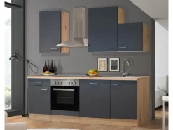 Flex-Well Exclusiv Küchenzeile Morena 220 cm Basaltgrau Matt - San Remo Eiche