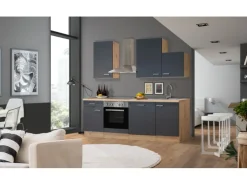 Flex-Well Exclusiv Küchenzeile Morena 220 cm Basaltgrau Matt - San Remo Eiche