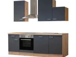 Flex-Well Exclusiv Küchenzeile Morena 220 cm Basaltgrau Matt - San Remo Eiche