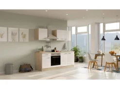 Flex-Well Exclusiv Küchenzeile Valero 210 cm Hochglanz Weiß - Sonoma Eiche