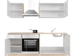 Flex-Well Exclusiv Küchenzeile Valero 210 cm Hochglanz Weiß - Sonoma Eiche