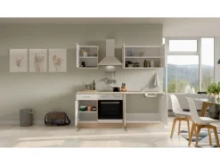 Flex-Well Exclusiv Küchenzeile Valero 210 cm Hochglanz Weiß - Sonoma Eiche