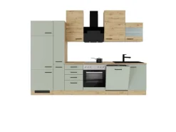Flex-Well Exclusiv Küchenzeile Cara 310 cm Schilfgrün matt - Artisan Eiche