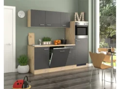 Flex-Well Exclusiv Küchenzeile Morena 210 cm Basaltgrau Matt-San Remo Eiche Hell