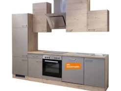 Flex-Well Exclusiv Küchenzeile Arizona 280 cm Quarz Cubanit-San Remo Eiche hell