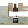 Flex-Well Exclusiv Küchenzeile Cara 310 cm Schilfgrün matt - Artisan Eiche