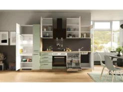 Flex-Well Exclusiv Küchenzeile Cara 310 cm Schilfgrün matt - Artisan Eiche