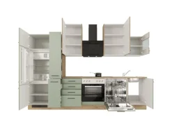 Flex-Well Exclusiv Küchenzeile Cara 310 cm Schilfgrün matt - Artisan Eiche