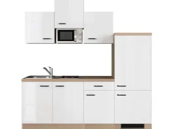 Flex-Well Exclusiv Küchenzeile Valero 210 cm Hochglanz Weiß - Sonoma Eiche