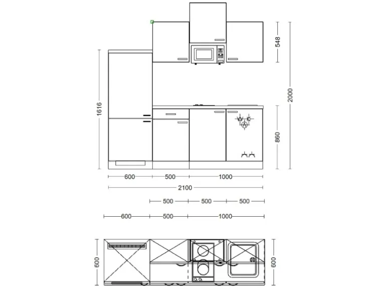 Flex-Well Exclusiv Küchenzeile Valero 210 cm Hochglanz Weiß - Sonoma Eiche