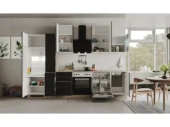 Flex-Well Exclusiv Küchenzeile Capri 310 cm Schwarz Matt-Endgrain Oak