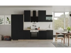 Flex-Well Exclusiv Küchenzeile Capri 310 cm Schwarz Matt-Endgrain Oak