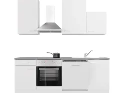 Flex-Well Exclusiv Küchenzeile Joelina 220 cm Weiß matt - Beton Grau