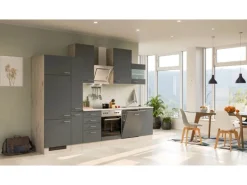 Flex-Well Exclusiv Küchenzeile Morena 310 cm Basaltgrau matt - San Remo Eiche