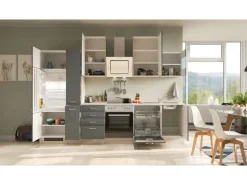 Flex-Well Exclusiv Küchenzeile Morena 310 cm Basaltgrau matt - San Remo Eiche
