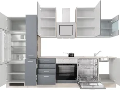 Flex-Well Exclusiv Küchenzeile Morena 310 cm Basaltgrau matt - San Remo Eiche