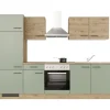 Flex-Well Exclusiv Küchenzeile Cara 270 cm Schilfgrün matt - Artisan Eiche